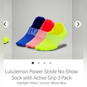 Lululemon Power Stride No-Show Sock with Active Grip 3 Pack BNWT